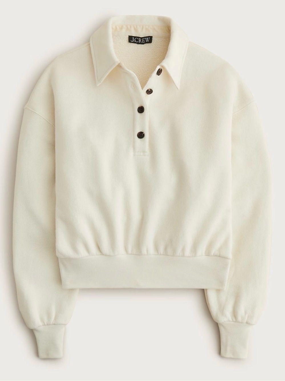 J. Crew Ivory Button-Placket Collared Pullover xl